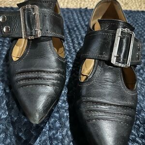 Black Leather Buckle Strap woman’s Shoes “damaged heel”